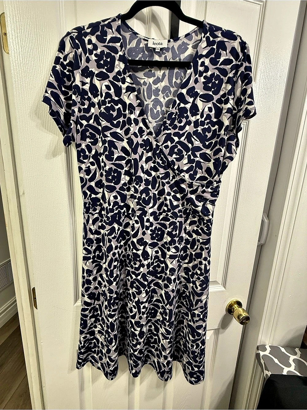 Leota Abstract Print Mini Dress Blue White Short Sleeve XXL